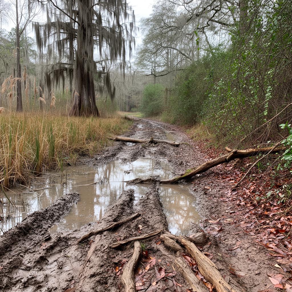 Southern terrain — pine and red dirt.